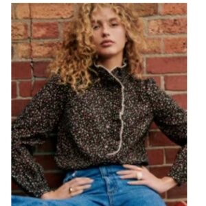 Sezane Angelina Shirt Black/ Mini Flowers - Size 12